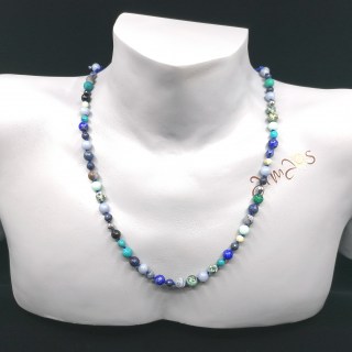 Edelstein Armband Blau, handgeknüpft, in Kombination mit Collier Blau